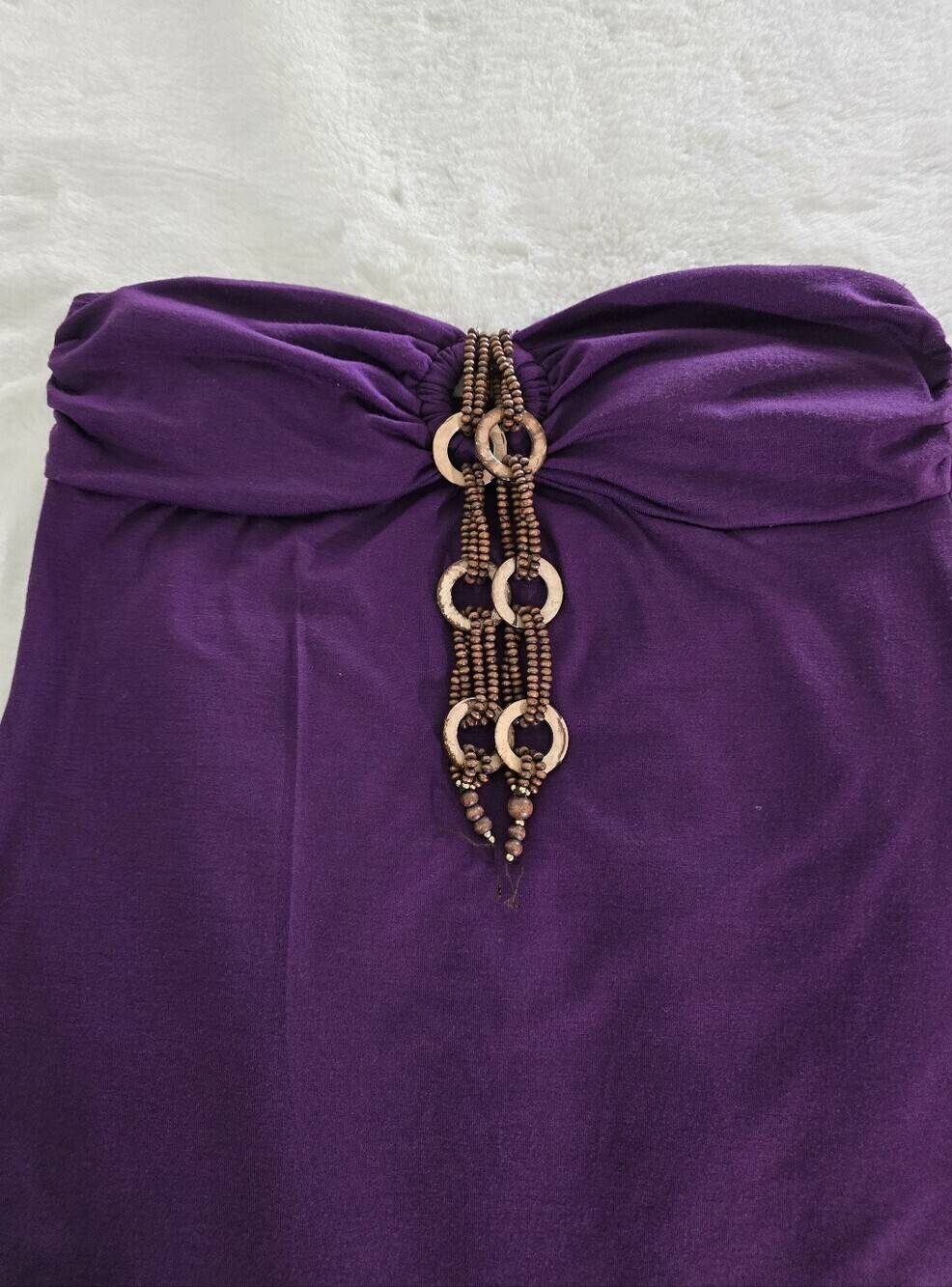 "L8TER" Ruched Sweetheart Neckline, Wood Embellished, Sleeveless Top In Purple - Picture 2 of 7